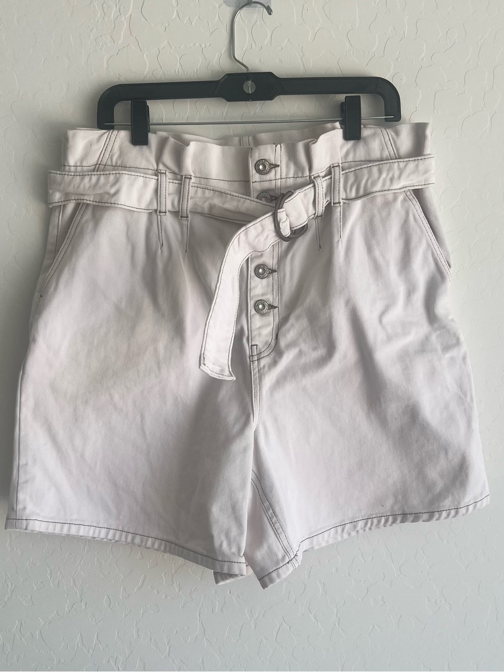 Free People White High-Waist Paperbag Belted Shorts